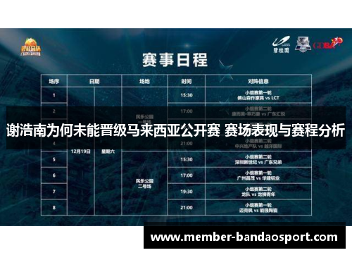 谢浩南为何未能晋级马来西亚公开赛 赛场表现与赛程分析 谢浩南为何未能晋级马来西亚公开赛 赛场表现与赛程分析